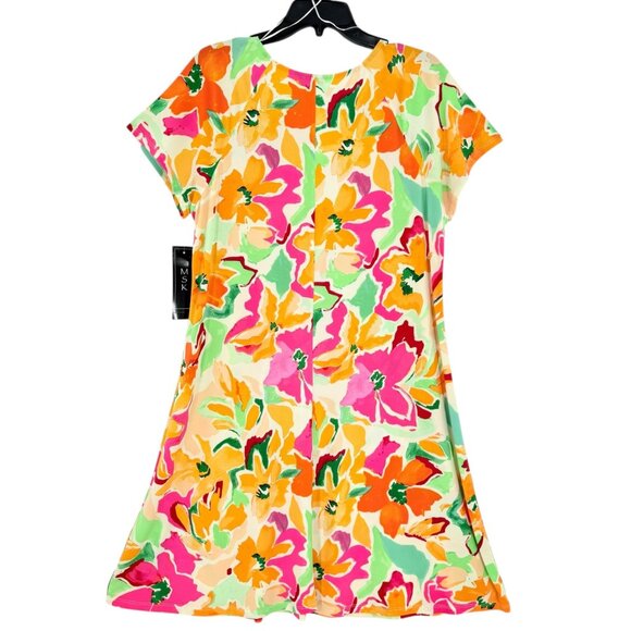 MSK Women's Pullover Stretch Ivory Multi Floral Print Short Sleeve Dress XL NWT - Picture 3 of 12